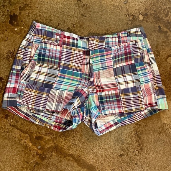 TELLURIDE‎ Clothing  Co. plaid patchwork flat front cotton shorty shorts - Picture 5 of 5